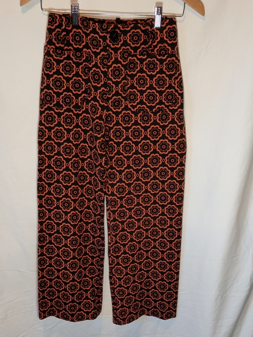 Maeve by Anthropologie Black and Orange Floral-Print Pants